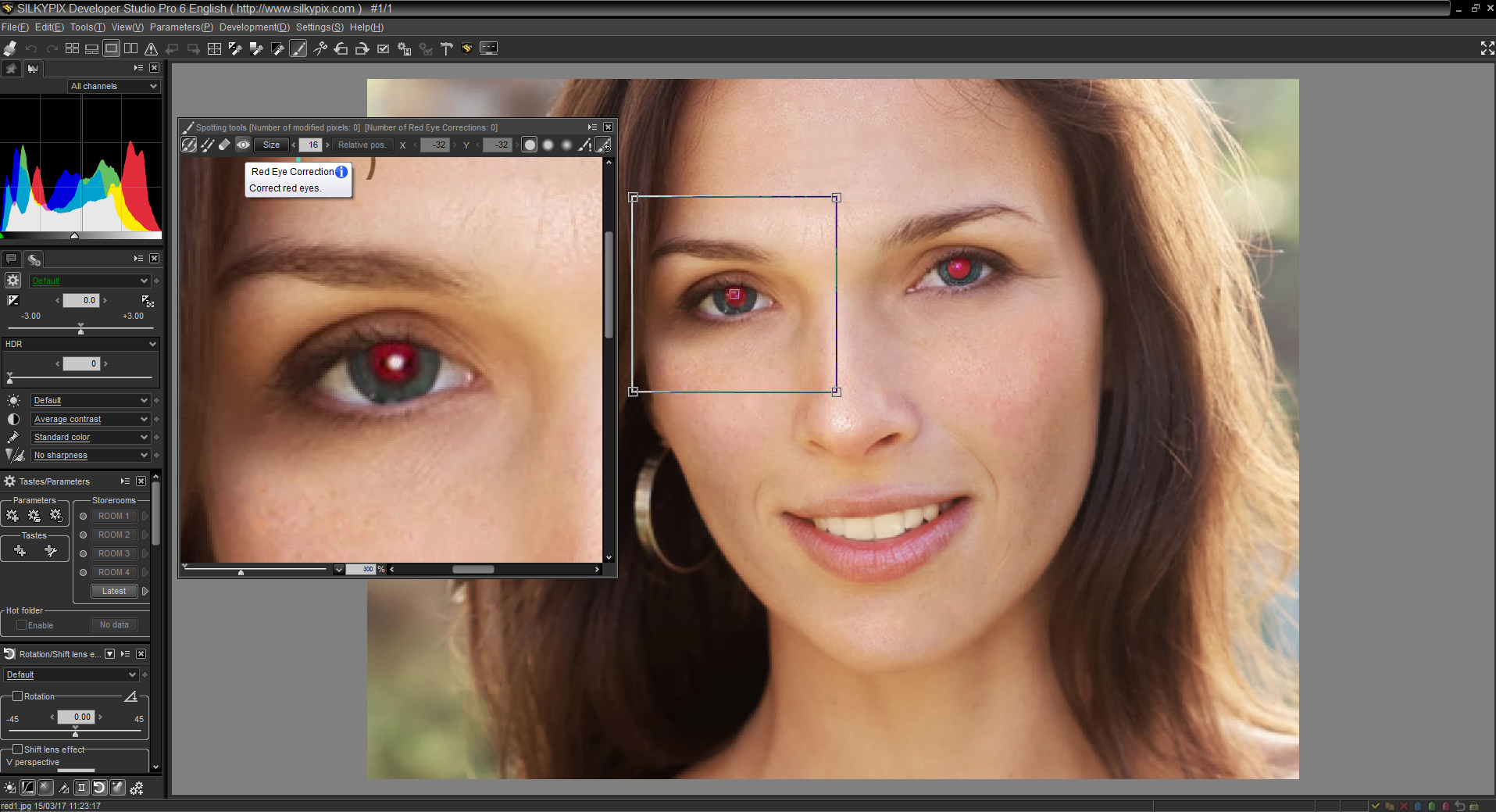 Select the Red Eye Correction Tool